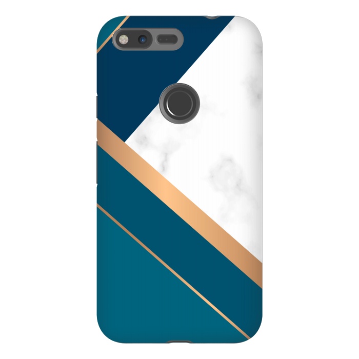 Pixel XL StrongFit Marble gold triangles on the marble design by ArtsCase