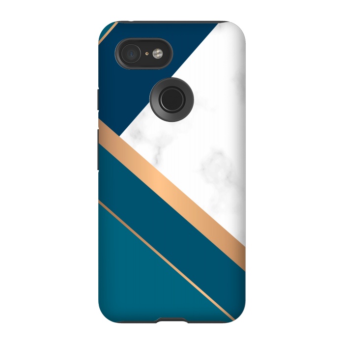 Pixel 3 StrongFit Marble gold triangles on the marble design by ArtsCase
