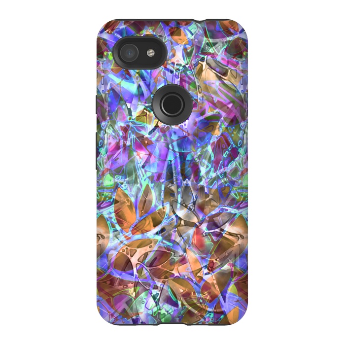 Pixel 3AXL StrongFit Floral Abstract Stained Glass G268 by Medusa GraphicArt