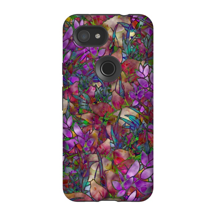 Pixel 3A StrongFit Floral Abstract Stained Glass G175 by Medusa GraphicArt