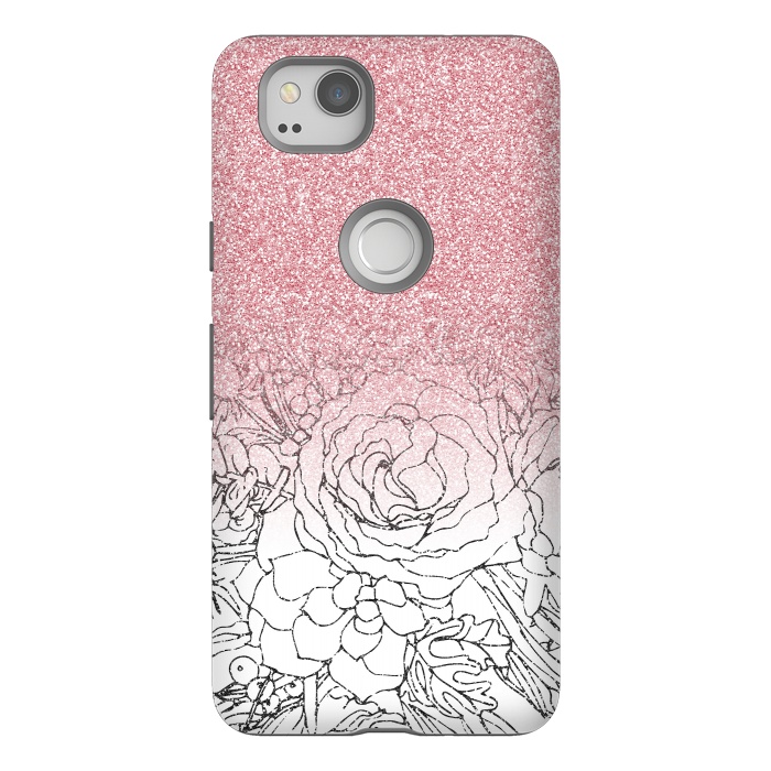 Pixel 2 StrongFit Elegant Floral Doodles Pink Gradient Glitter Image by InovArts