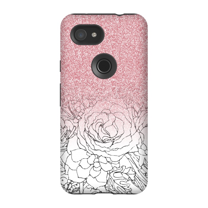Pixel 3A StrongFit Elegant Floral Doodles Pink Gradient Glitter Image by InovArts