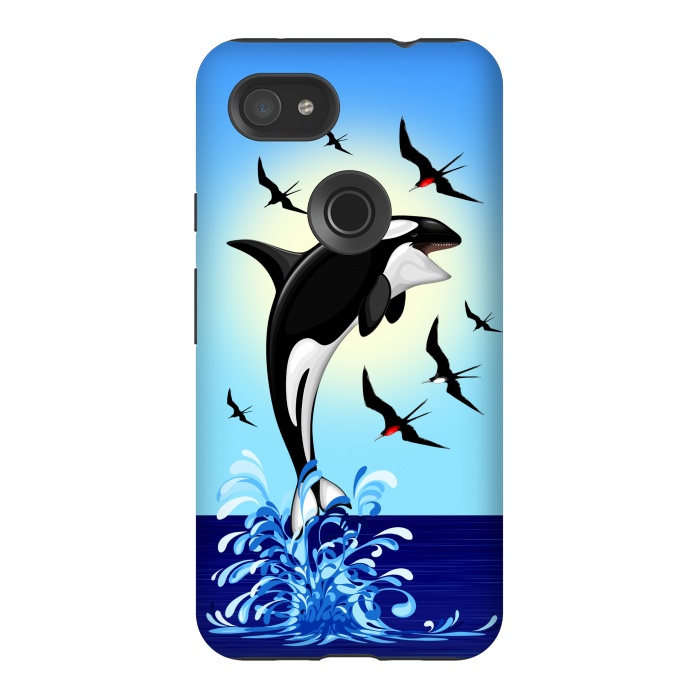 Pixel 3AXL StrongFit Orca Killer Whale jumping out of Ocean by BluedarkArt