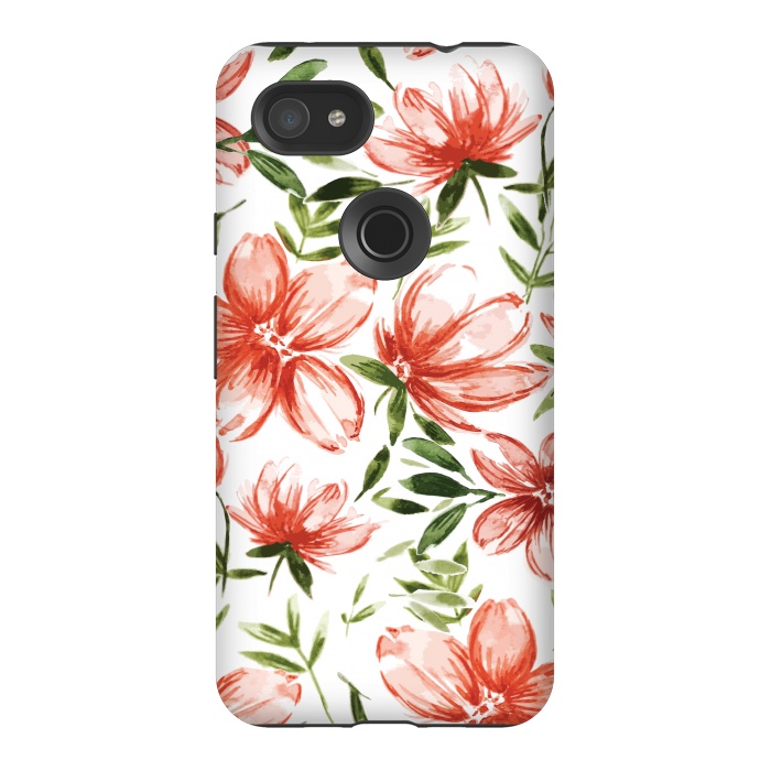 Pixel 3AXL StrongFit Red Watercolor Flowers by Bledi