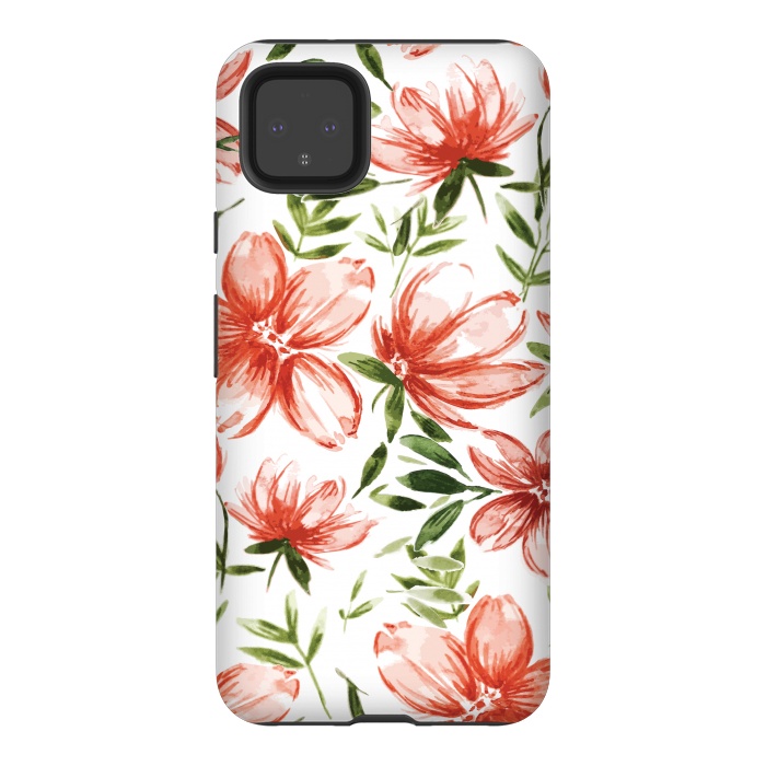 Pixel 4XL StrongFit Red Watercolor Flowers by Bledi