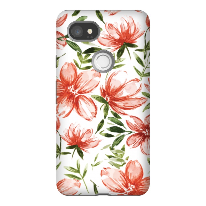 Pixel 2XL StrongFit Red Watercolor Flowers by Bledi