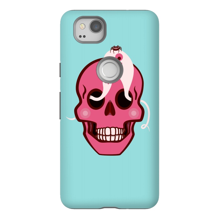 Pixel 2 StrongFit Cute Pink Skull With Spider And Ghosts In Eyes by Boriana Giormova