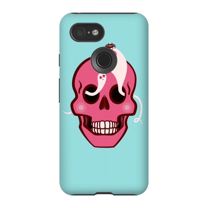 Pixel 3 StrongFit Cute Pink Skull With Spider And Ghosts In Eyes by Boriana Giormova