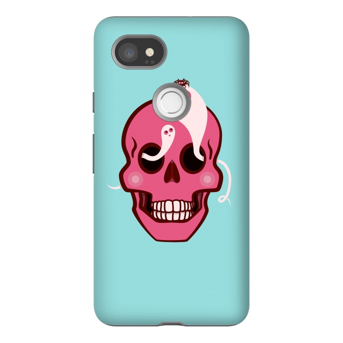 Pixel 2XL StrongFit Cute Pink Skull With Spider And Ghosts In Eyes by Boriana Giormova