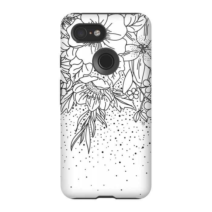 Pixel 3 StrongFit Cute Black White floral doodles and confetti design by InovArts