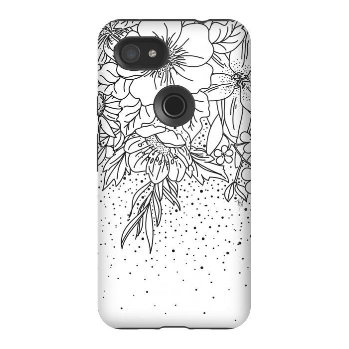 Pixel 3AXL StrongFit Cute Black White floral doodles and confetti design by InovArts