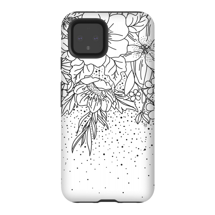 Pixel 4 StrongFit Cute Black White floral doodles and confetti design by InovArts