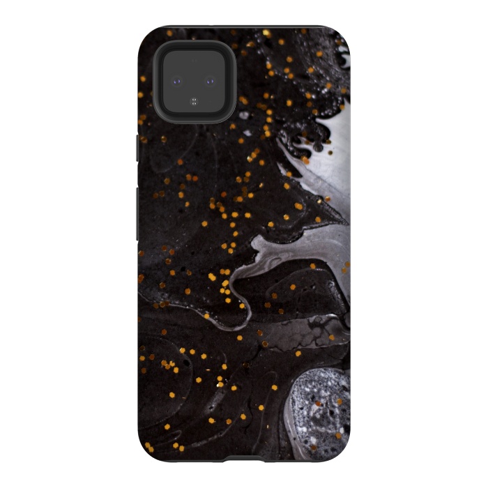 Pixel 4XL StrongFit glitter marble black white by haroulita
