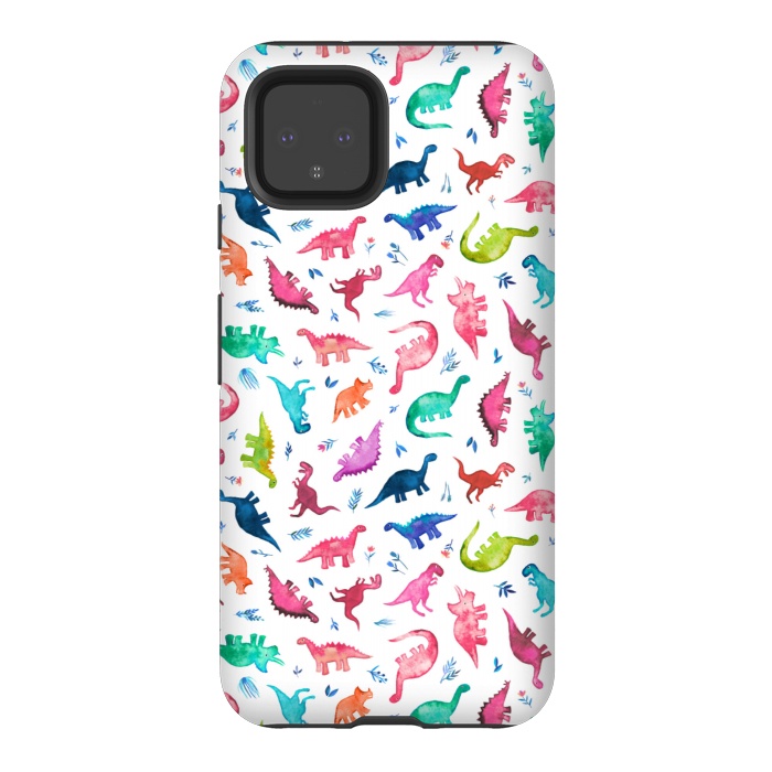 Pixel 4 StrongFit Tiny Ditsy Watercolor Dinosaurs in Rainbow Colors by Micklyn Le Feuvre