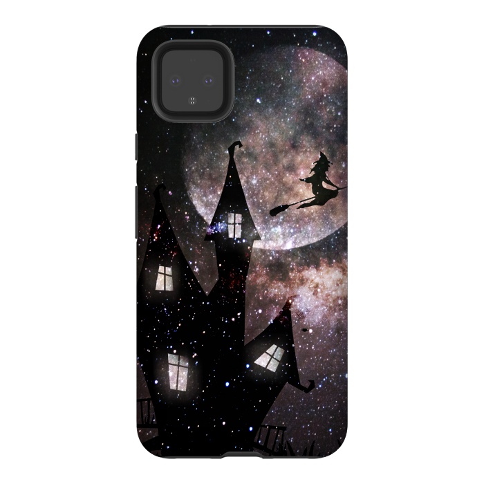Pixel 4XL StrongFit Flying witch and dark house at night by Oana 
