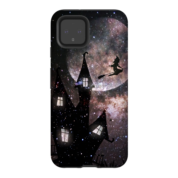 Pixel 4 StrongFit Flying witch and dark house at night by Oana 
