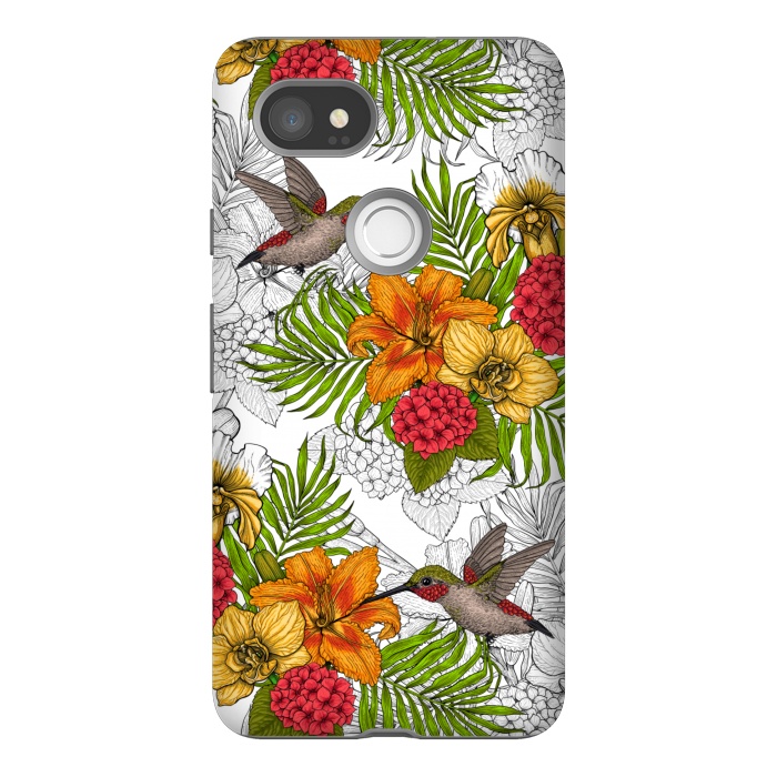 Pixel 2XL StrongFit Hummingbirds and tropical bouquet by Katerina Kirilova
