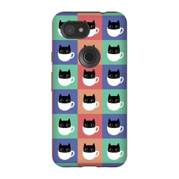 Pixel 3A StrongFit Coffee  cat pattern by Laura Nagel