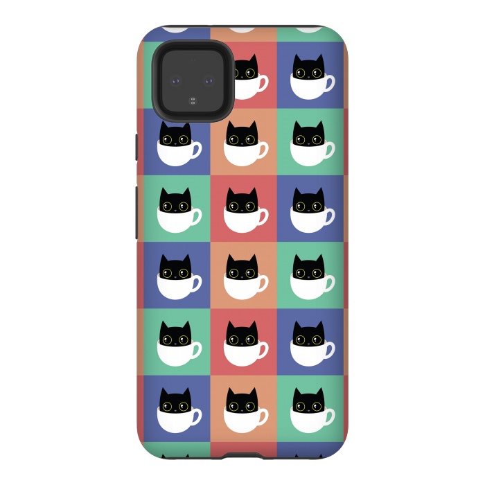 Pixel 4XL StrongFit Coffee  cat pattern by Laura Nagel
