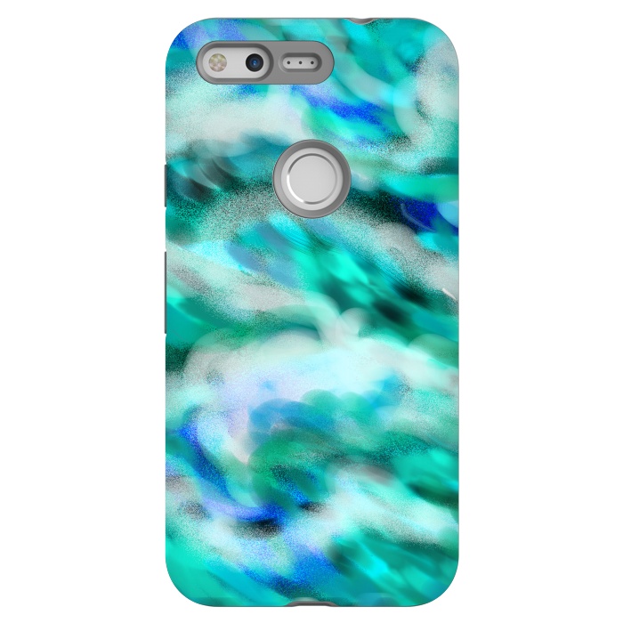 Pixel StrongFit Waves blue abstract art painting phone case by Josie