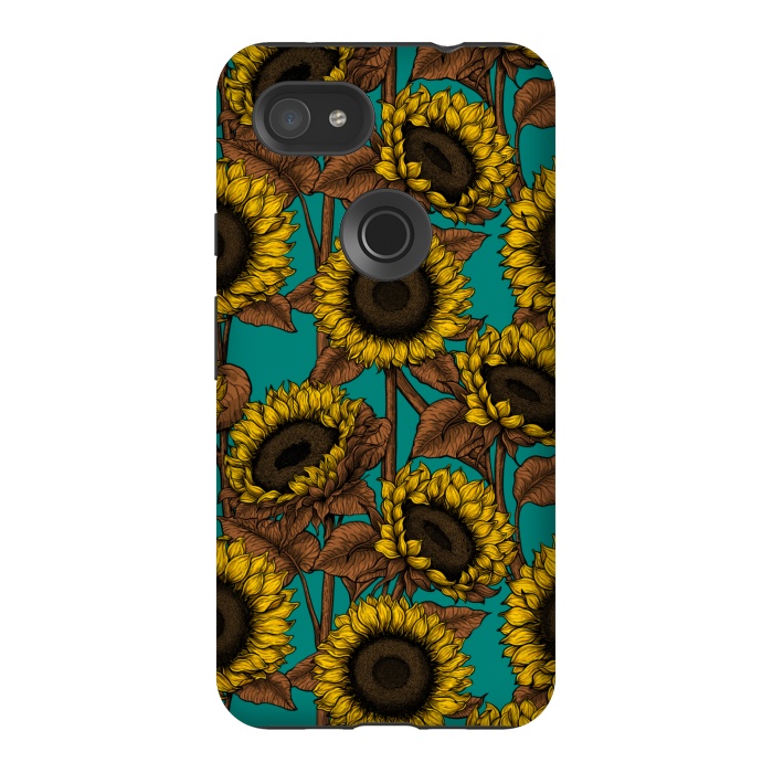 Pixel 3AXL StrongFit Sunflowers on turquoise by Katerina Kirilova