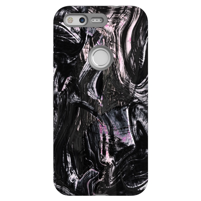 Pixel StrongFit Brushed black pink ink marble by Oana 