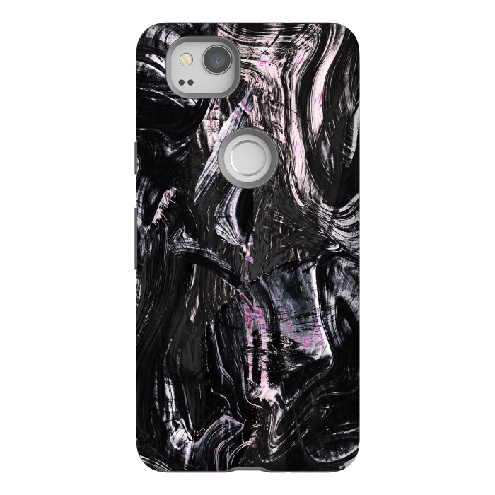 Pixel 2 StrongFit Brushed black pink ink marble by Oana 