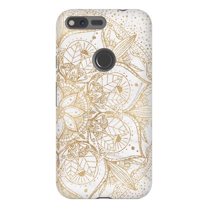 Pixel XL StrongFit Trendy Gold Floral Mandala Marble Design by InovArts