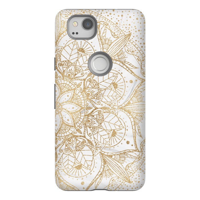 Pixel 2 StrongFit Trendy Gold Floral Mandala Marble Design by InovArts