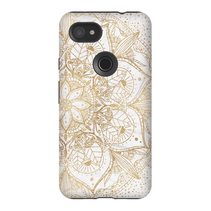 Pixel 3AXL StrongFit Trendy Gold Floral Mandala Marble Design by InovArts