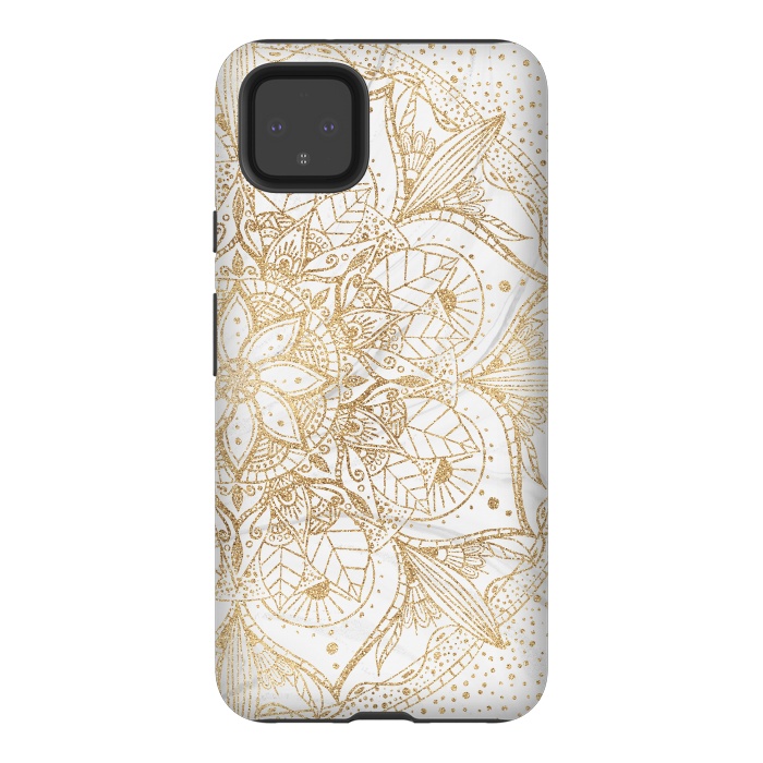 Pixel 4XL StrongFit Trendy Gold Floral Mandala Marble Design by InovArts