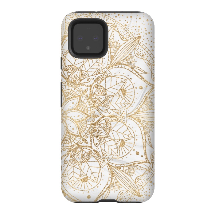 Pixel 4 StrongFit Trendy Gold Floral Mandala Marble Design by InovArts