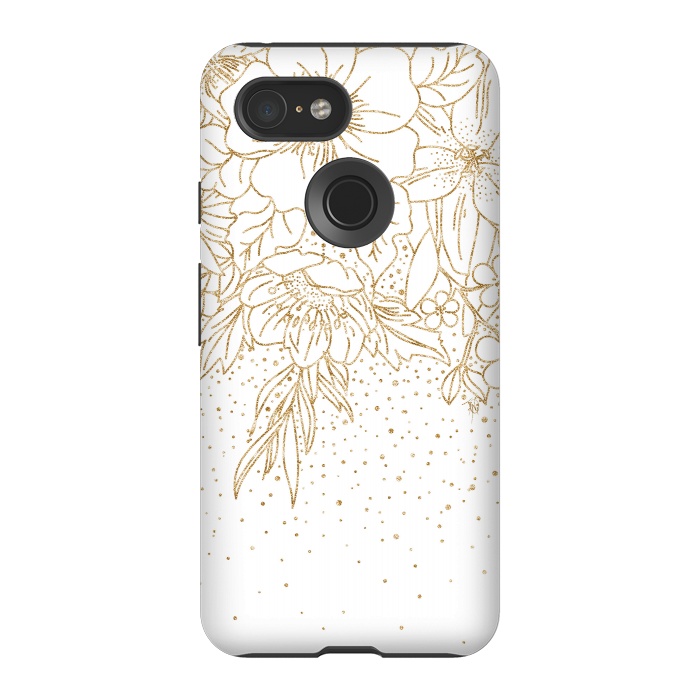 Pixel 3 StrongFit Cute Gold floral doodles and confetti design by InovArts