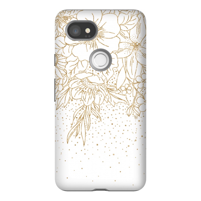 Pixel 2XL StrongFit Cute Gold floral doodles and confetti design by InovArts