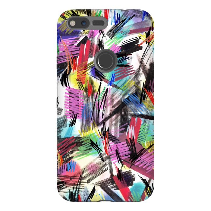 Pixel XL StrongFit Wild Colorful Scratches and Strokes  by Ninola Design