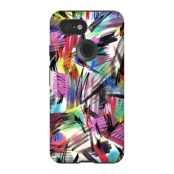 Pixel 3 StrongFit Wild Colorful Scratches and Strokes  by Ninola Design