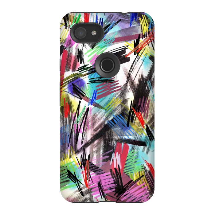 Pixel 3AXL StrongFit Wild Colorful Scratches and Strokes  by Ninola Design