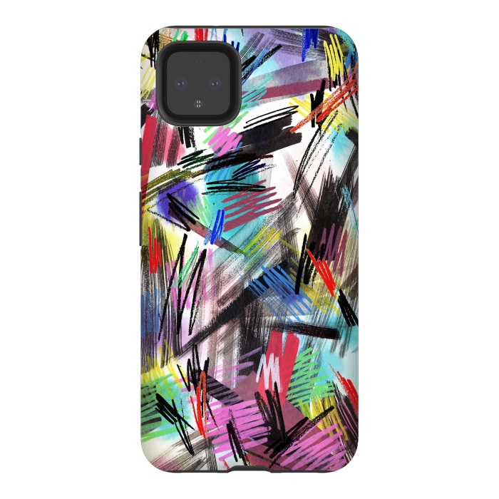 Pixel 4XL StrongFit Wild Colorful Scratches and Strokes  by Ninola Design