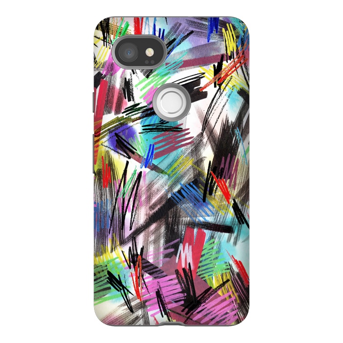 Pixel 2XL StrongFit Wild Colorful Scratches and Strokes  by Ninola Design
