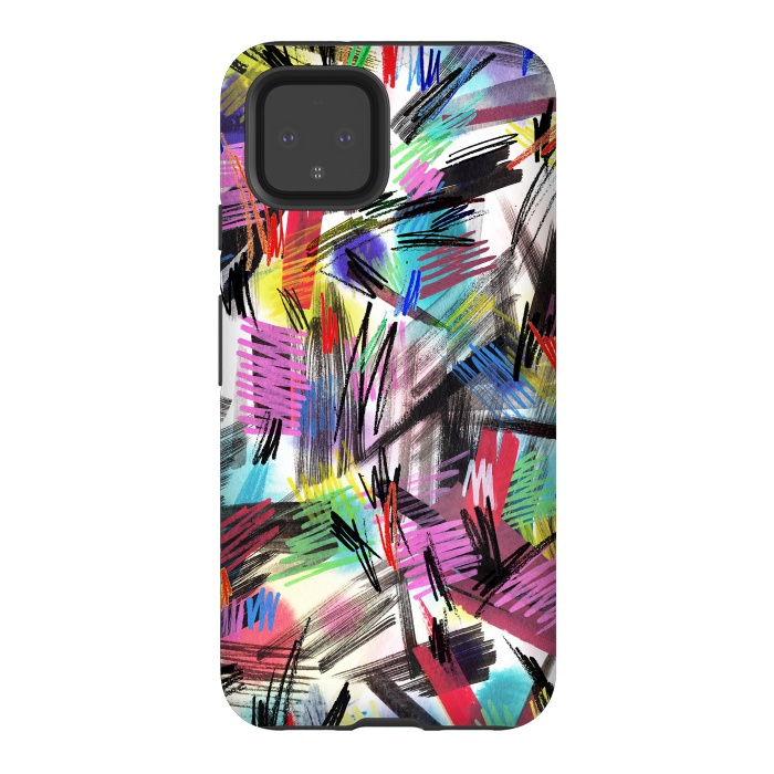 Pixel 4 StrongFit Wild Colorful Scratches and Strokes  by Ninola Design