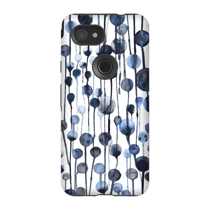 Pixel 3A StrongFit Dripping Watercolor Dots Navy by Ninola Design