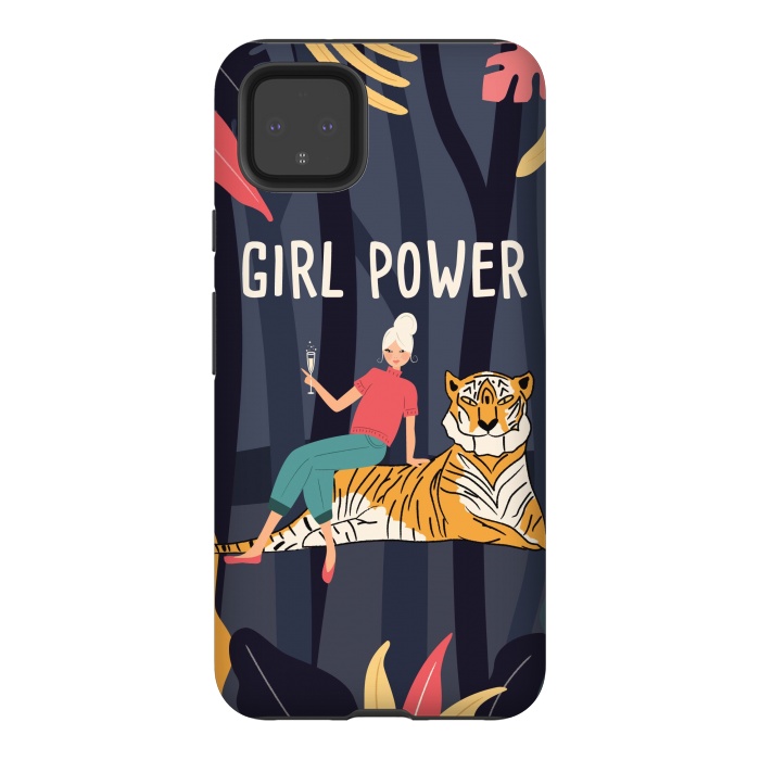 Pixel 4XL StrongFit Girl Power - Woman and Tiger by Jelena Obradovic