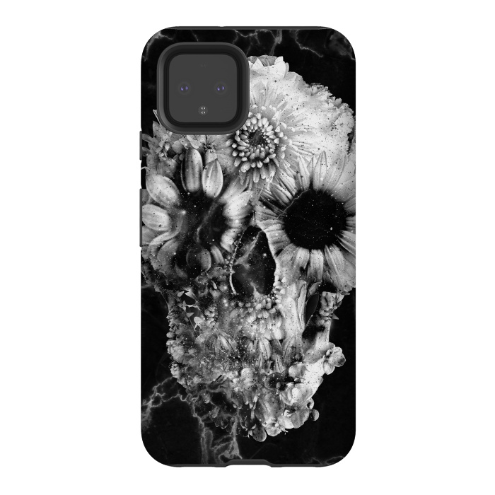 Pixel 4 StrongFit Floral Skull Marble by Ali Gulec