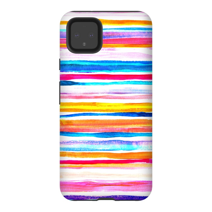 Pixel 4XL StrongFit Bright Hand Painted Gouache Beach Chair Stripes by Micklyn Le Feuvre