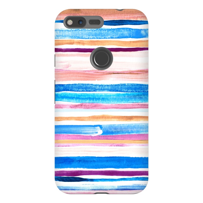 Pixel XL StrongFit Pastel Pink, Plum and Cobalt Blue Gouache Stripes by Micklyn Le Feuvre