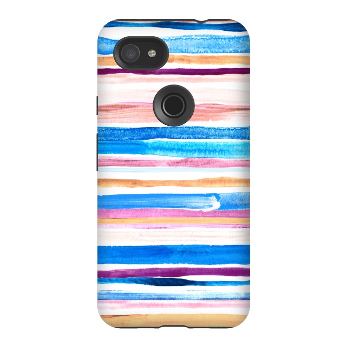 Pixel 3AXL StrongFit Pastel Pink, Plum and Cobalt Blue Gouache Stripes by Micklyn Le Feuvre