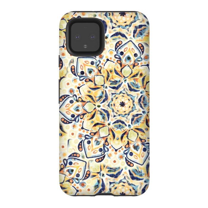 Pixel 4 StrongFit Stained Glass Mandala - Mustard Yellow & Navy  by Tigatiga
