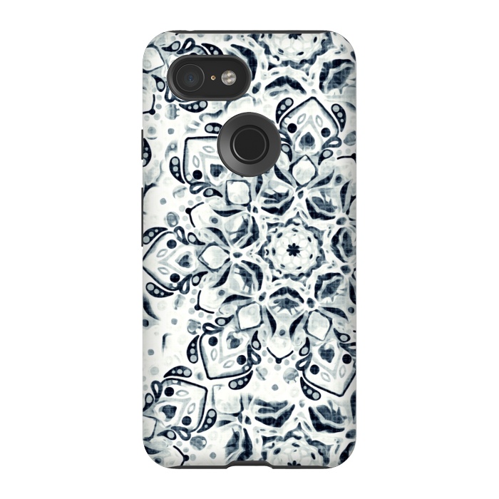 Pixel 3 StrongFit Stained Glass Mandala - Navy & White  by Tigatiga