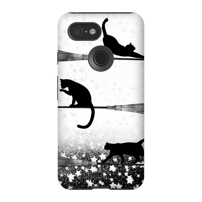 Pixel 3 StrongFit black cats flying on witch brooms by Oana 