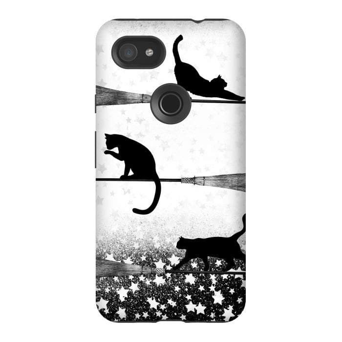 Pixel 3AXL StrongFit black cats flying on witch brooms by Oana 